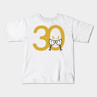 30th Birthday Large Numbers and Cute Wine Glasses Kids T-Shirt